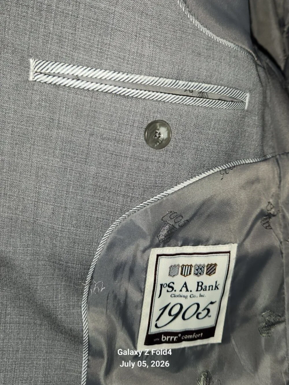 Jos. A. Bank Gray Men's Two-Button Suit Jacket And Pants. 1905 Collection